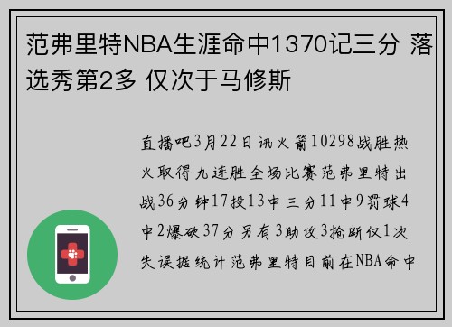 范弗里特NBA生涯命中1370记三分 落选秀第2多 仅次于马修斯
